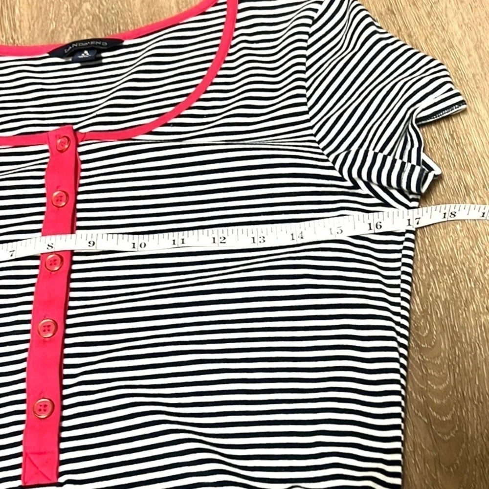 ⭐️Lands’ End, Women's Stripe Knit Henley T-shirt Dress,Navy/Pink,Belted, EUC,6-8
